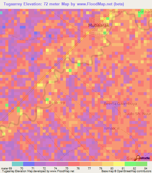 Tugaarrey,Somalia Elevation Map