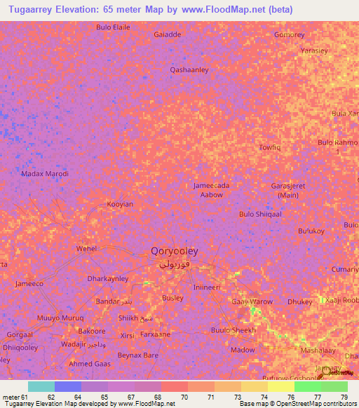 Tugaarrey,Somalia Elevation Map