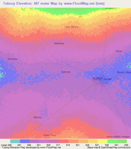 Tubooy,Somalia Elevation Map