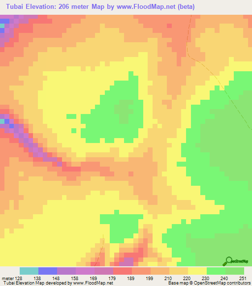 Tubai,Somalia Elevation Map