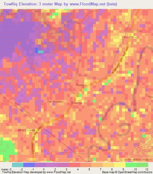 Towfiiq,Somalia Elevation Map