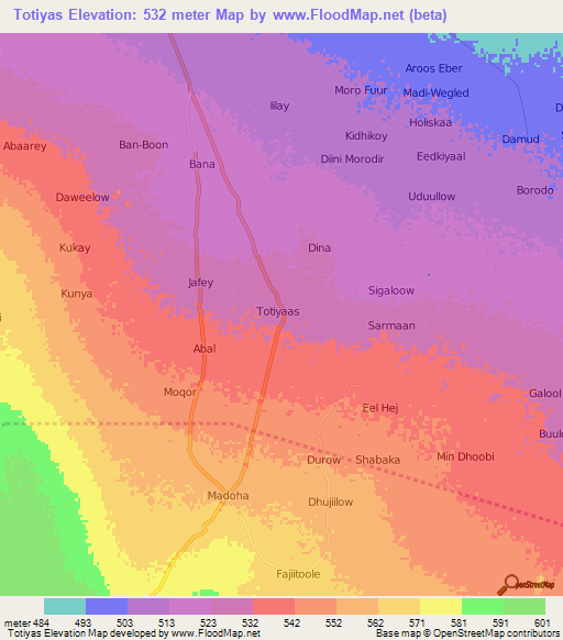 Totiyas,Somalia Elevation Map
