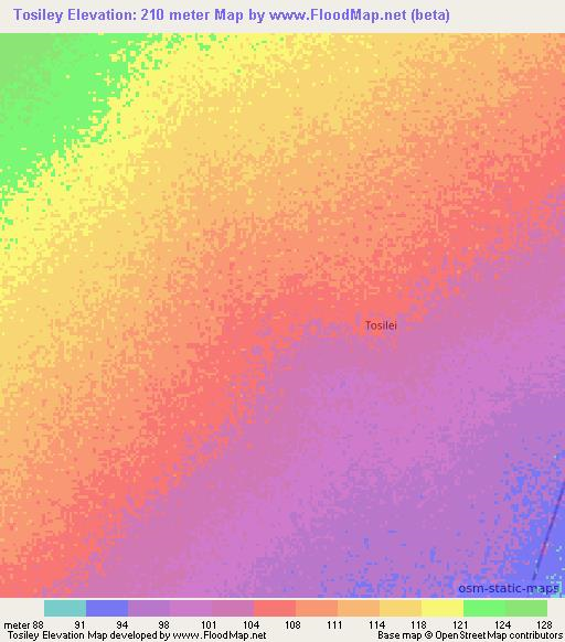 Tosiley,Somalia Elevation Map