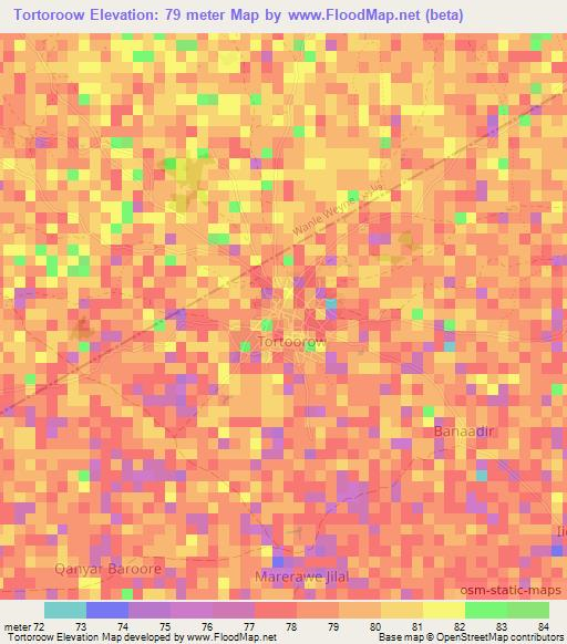 Tortoroow,Somalia Elevation Map