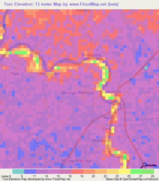 Toro,Somalia Elevation Map