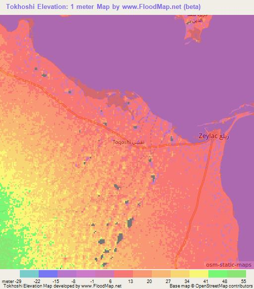 Tokhoshi,Somalia Elevation Map