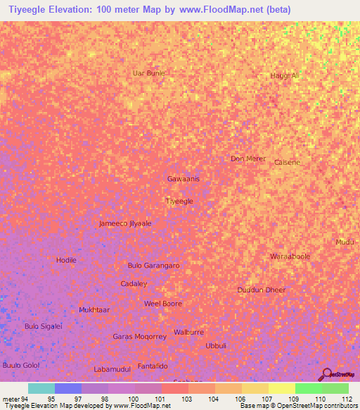 Tiyeegle,Somalia Elevation Map