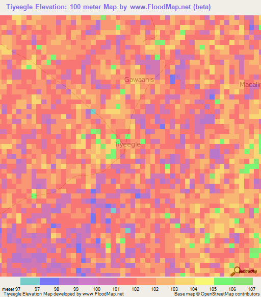 Tiyeegle,Somalia Elevation Map