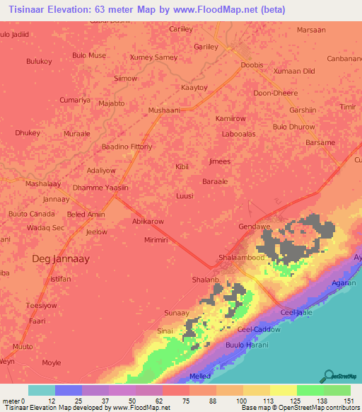 Tisinaar,Somalia Elevation Map