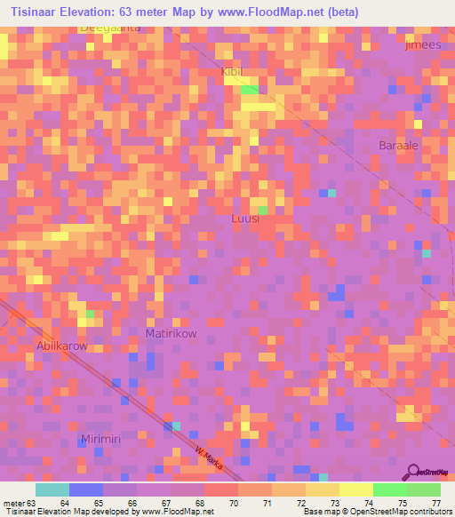 Tisinaar,Somalia Elevation Map