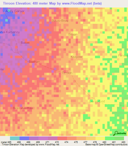 Tirroon,Somalia Elevation Map