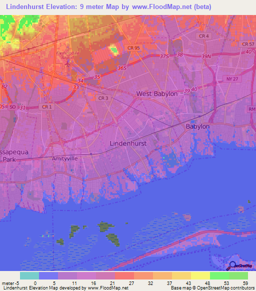 Elevation of Lindenhurst,US Elevation Map, Topography, Contour
