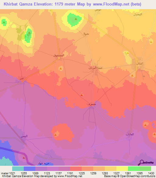 Khirbat Qamza,Syria Elevation Map