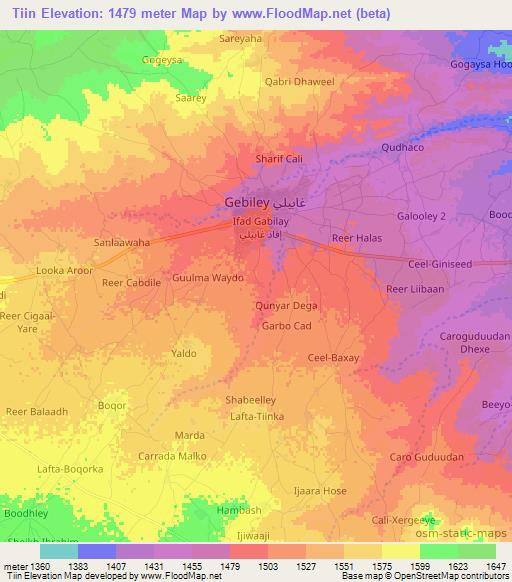 Tiin,Somalia Elevation Map