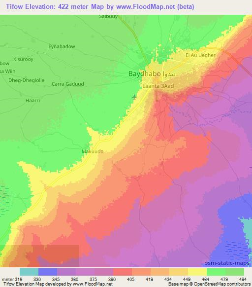 Tifow,Somalia Elevation Map