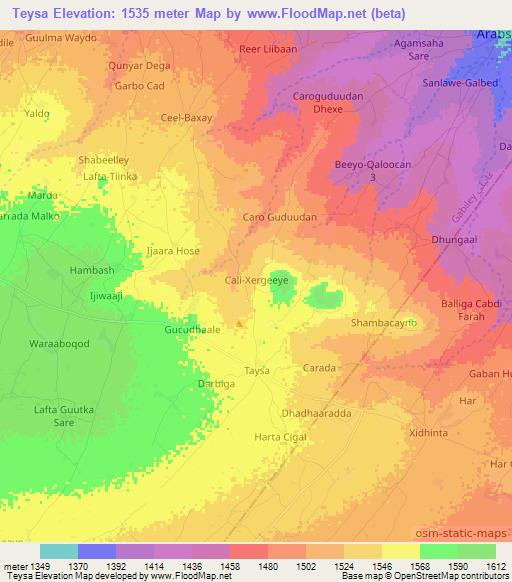 Teysa,Somalia Elevation Map