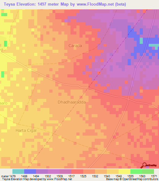 Teysa,Somalia Elevation Map