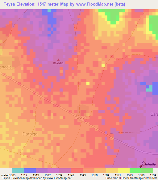 Teysa,Somalia Elevation Map