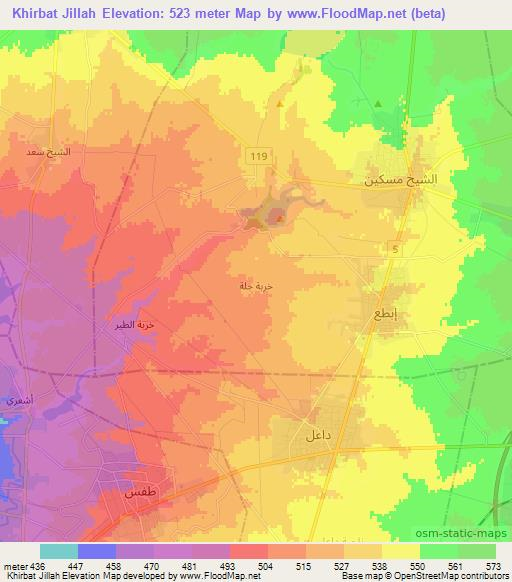 Khirbat Jillah,Syria Elevation Map