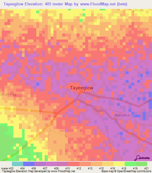 Tayeeglow,Somalia Elevation Map