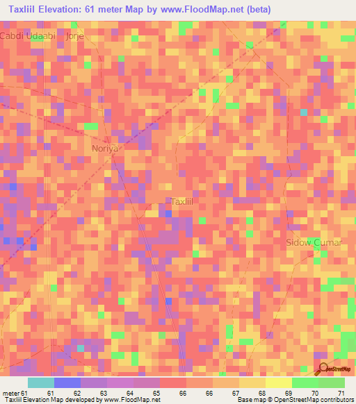 Taxliil,Somalia Elevation Map