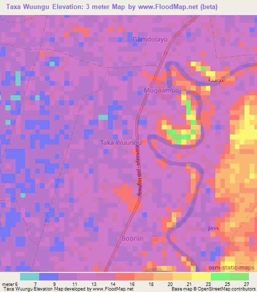 Taxa Wuungu,Somalia Elevation Map