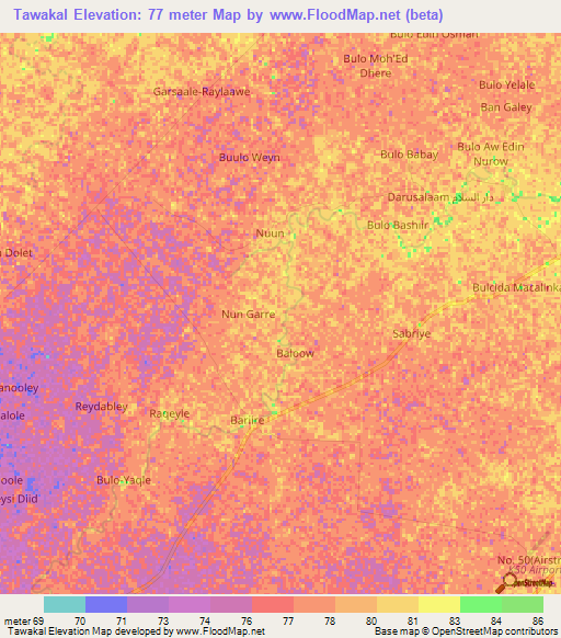 Tawakal,Somalia Elevation Map