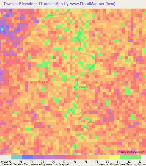 Tawakal,Somalia Elevation Map