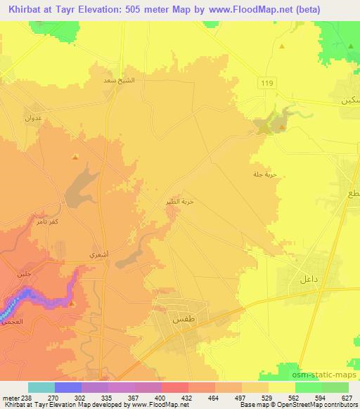 Khirbat at Tayr,Syria Elevation Map