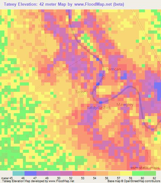 Tateey,Somalia Elevation Map