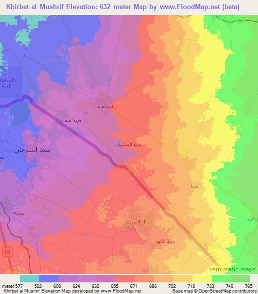 Khirbat al Mushrif,Syria Elevation Map