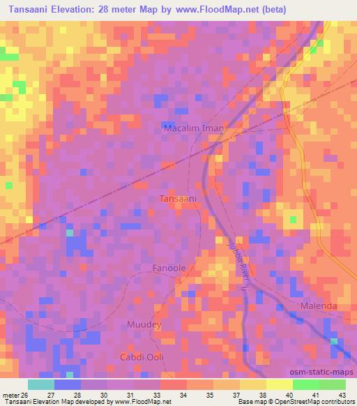 Tansaani,Somalia Elevation Map