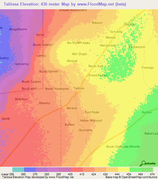 Taliissa,Somalia Elevation Map