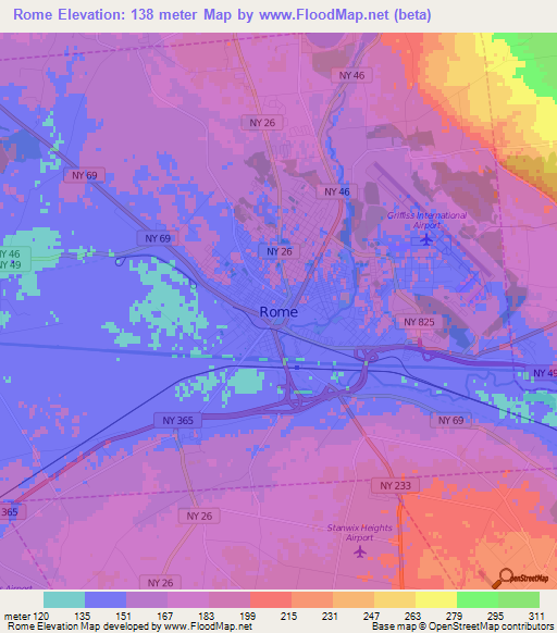 Rome,US Elevation Map