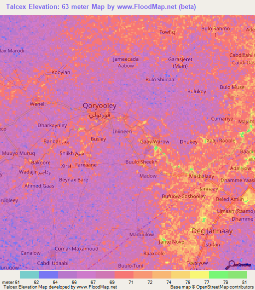 Talcex,Somalia Elevation Map