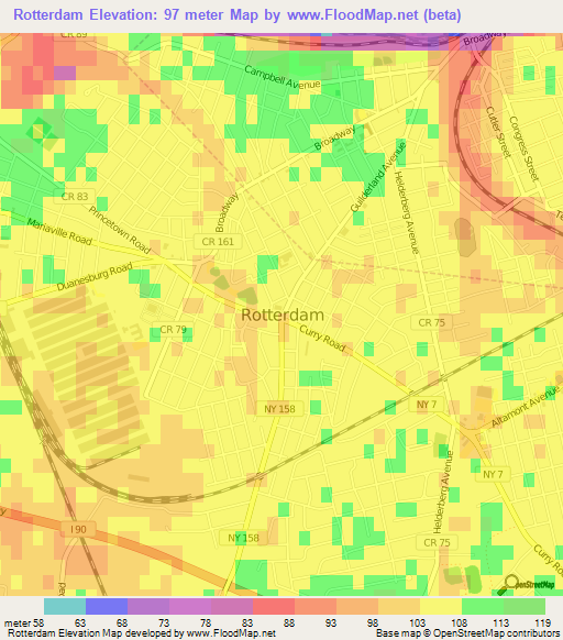 Elevation of Rotterdam,US Elevation Map, Topography, Contour