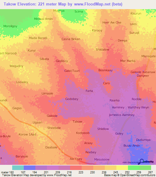 Takow,Somalia Elevation Map
