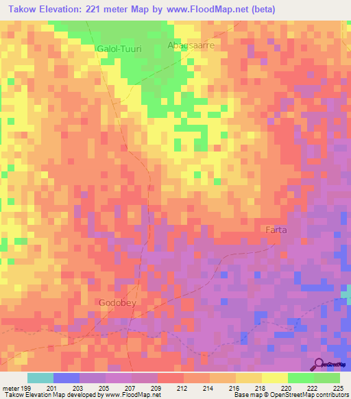 Takow,Somalia Elevation Map