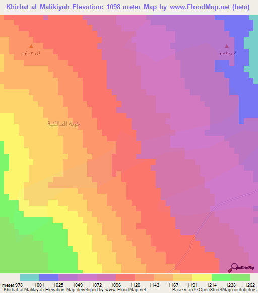 Khirbat al Malikiyah,Syria Elevation Map