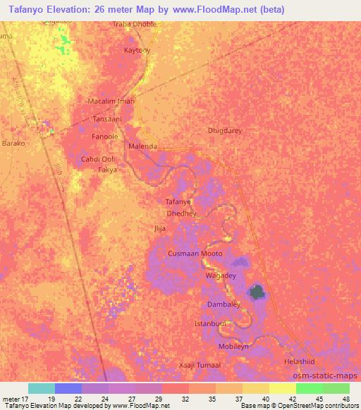 Tafanyo,Somalia Elevation Map