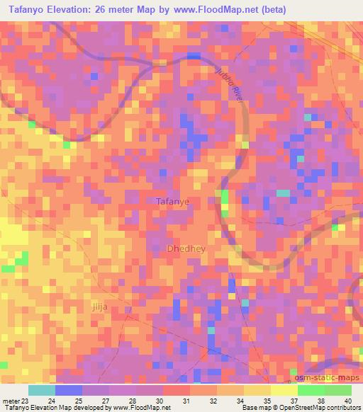 Tafanyo,Somalia Elevation Map