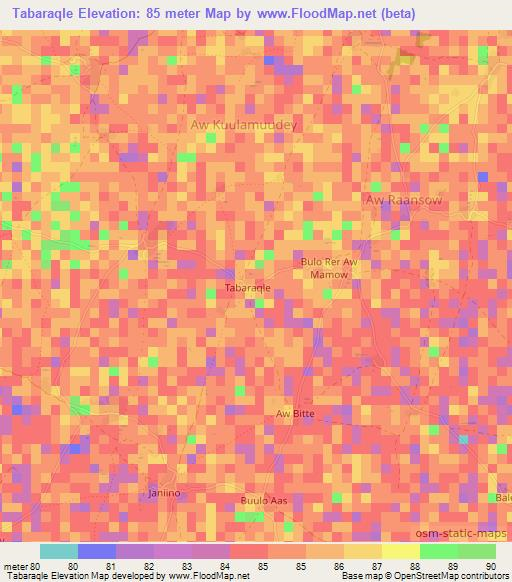 Tabaraqle,Somalia Elevation Map