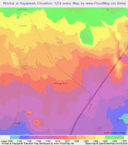Khirbat al Hayajanah,Syria Elevation Map