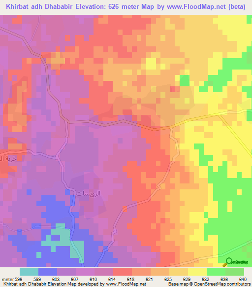 Khirbat adh Dhababir,Syria Elevation Map