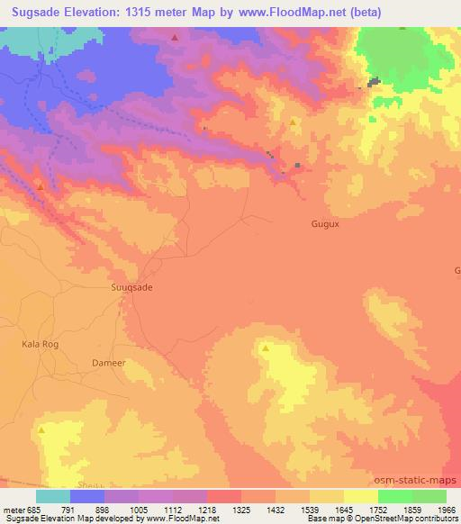 Sugsade,Somalia Elevation Map