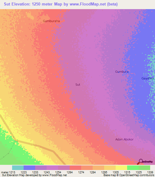Sut,Somalia Elevation Map