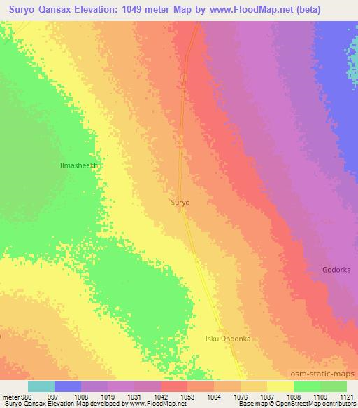 Suryo Qansax,Somalia Elevation Map