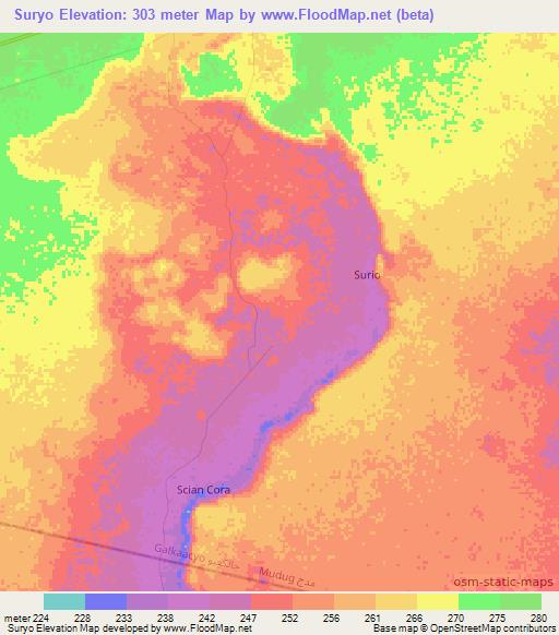 Suryo,Somalia Elevation Map