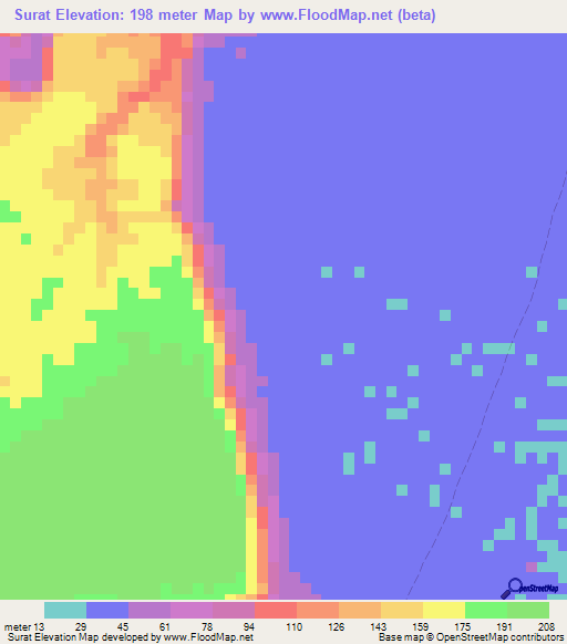 Surat,Somalia Elevation Map