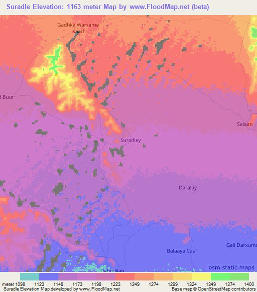 Suradle,Somalia Elevation Map